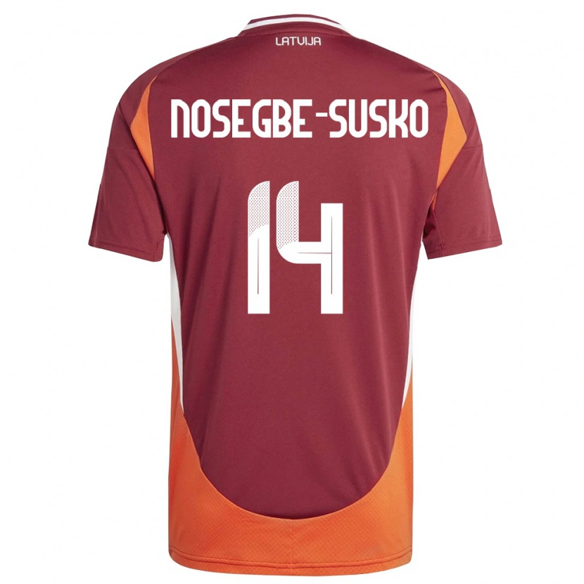 Danxen Mujer Camiseta Letonia Daniels Nosegbe-Suško #14 Rojo Oscuro Blanco Naranja 1ª Equipación 26-28 La Camisa México