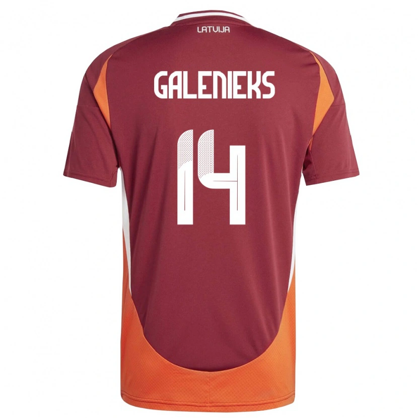 Danxen Mujer Camiseta Letonia Emils Galenieks #14 Rojo Oscuro Blanco Naranja 1ª Equipación 26-28 La Camisa México
