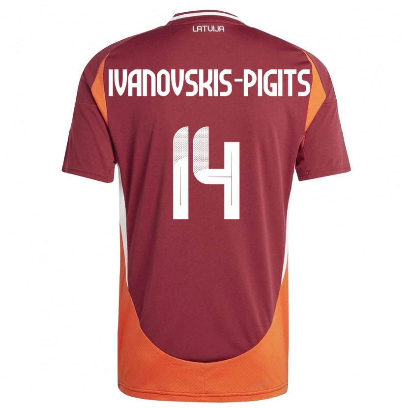 Danxen Mujer Camiseta Letonia Ernests Ivanovskis-Pigits #14 Rojo Oscuro Blanco Naranja 1ª Equipación 26-28 La Camisa México