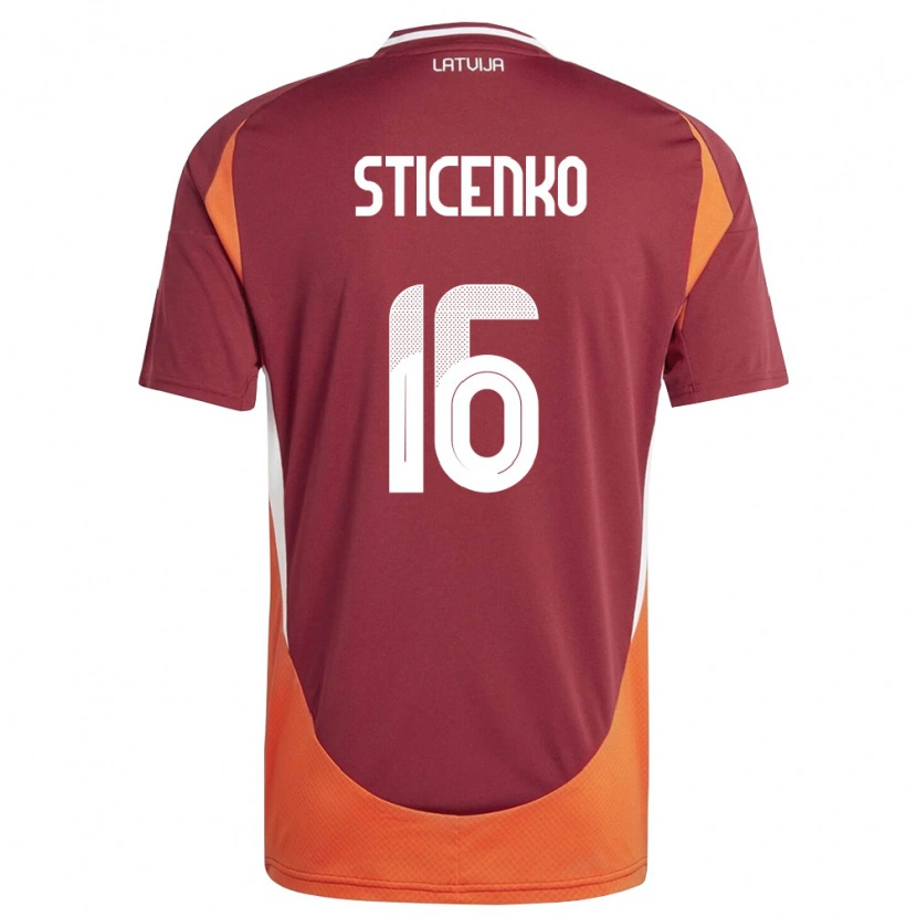 Danxen Mujer Camiseta Letonia Rafaels Sticenko #16 Rojo Oscuro Blanco Naranja 1ª Equipación 26-28 La Camisa México