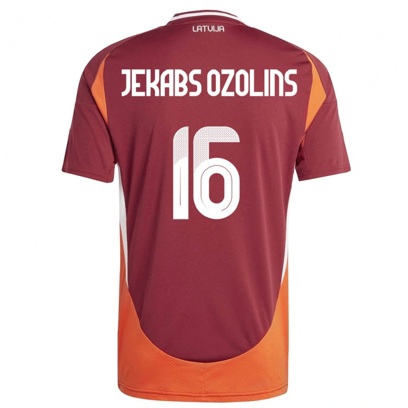 Danxen Mujer Camiseta Letonia Olivers Jekabs Ozolins #16 Rojo Oscuro Blanco Naranja 1ª Equipación 26-28 La Camisa México