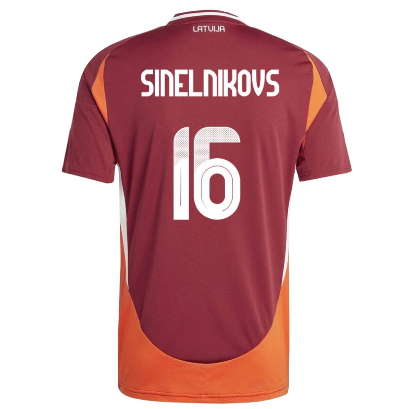 Danxen Mujer Camiseta Letonia Aleksandrs Sinelnikovs #16 Rojo Oscuro Blanco Naranja 1ª Equipación 26-28 La Camisa México