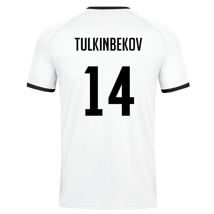 Danxen Mujer Camiseta Uzbekistán Azizbek Tulkinbekov #14 Blanco Verde Oscuro 2ª Equipación 26-28 La Camisa México
