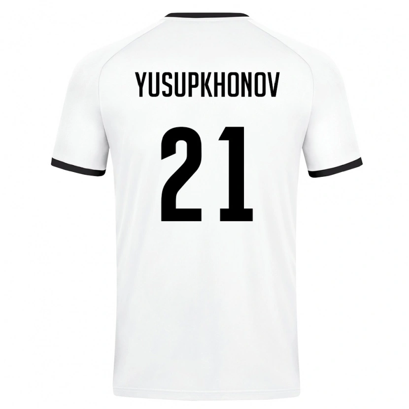 Danxen Mujer Camiseta Uzbekistán Zayniddin Yusupkhonov #21 Blanco Verde Oscuro 2ª Equipación 26-28 La Camisa México