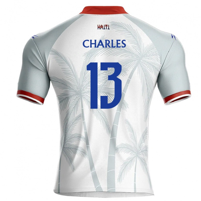 Danxen Mujer Camiseta Haití John Charles #13 Blanco Rojo Gris 2ª Equipación 26-28 La Camisa México