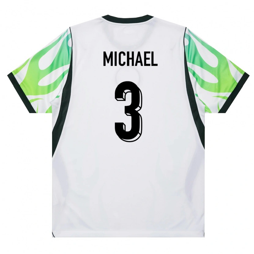 Danxen Mujer Camiseta Nigeria Emmanuel Michael #3 Blanco Verde 2ª Equipación 26-28 La Camisa México