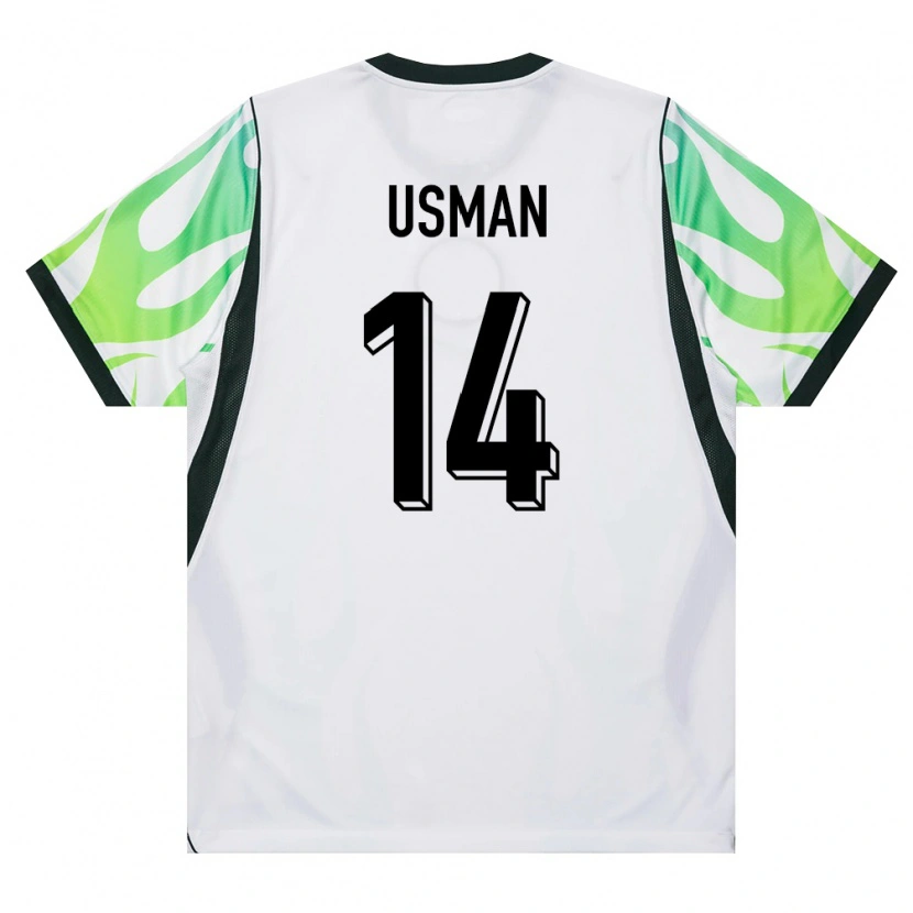 Danxen Mujer Camiseta Nigeria Buhari Usman #14 Blanco Verde 2ª Equipación 26-28 La Camisa México