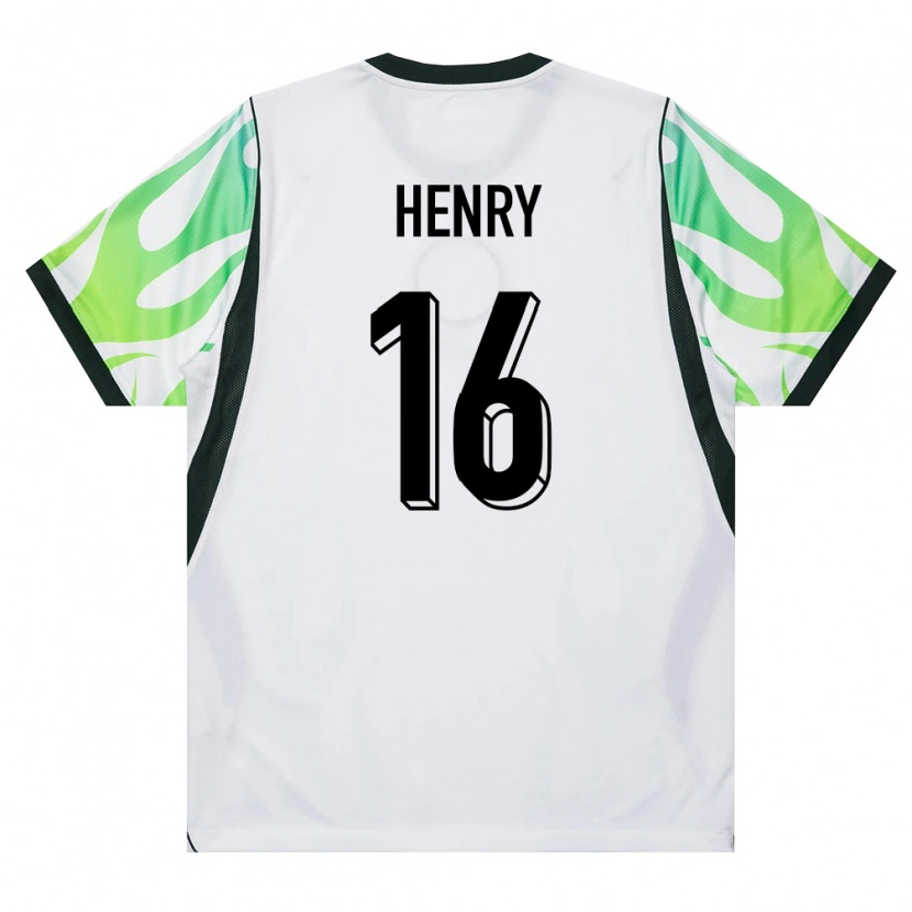 Danxen Mujer Camiseta Nigeria Caleb Henry #16 Blanco Verde 2ª Equipación 26-28 La Camisa México