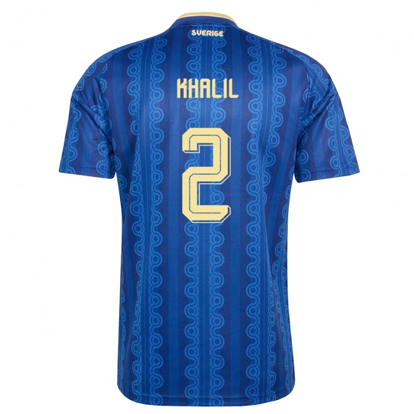 Danxen Mujer Camiseta Suecia Elias Khalil #2 Azul Amarillo Marino 2ª Equipación 26-28 La Camisa México
