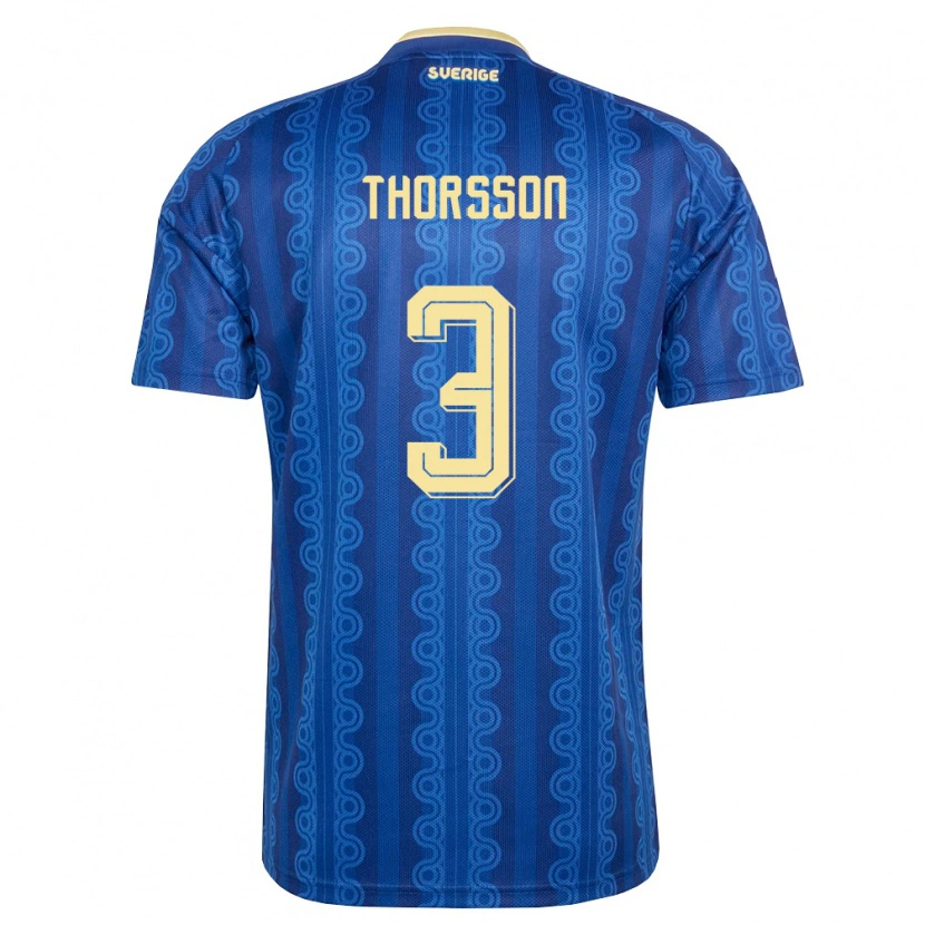 Danxen Mujer Camiseta Suecia Hampus Thorsson #3 Azul Amarillo Marino 2ª Equipación 26-28 La Camisa México