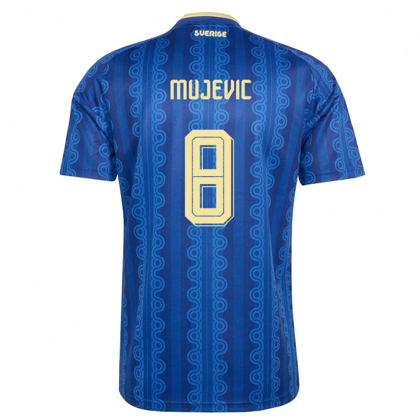 Danxen Mujer Camiseta Suecia Samin Mujevic #8 Azul Amarillo Marino 2ª Equipación 26-28 La Camisa México