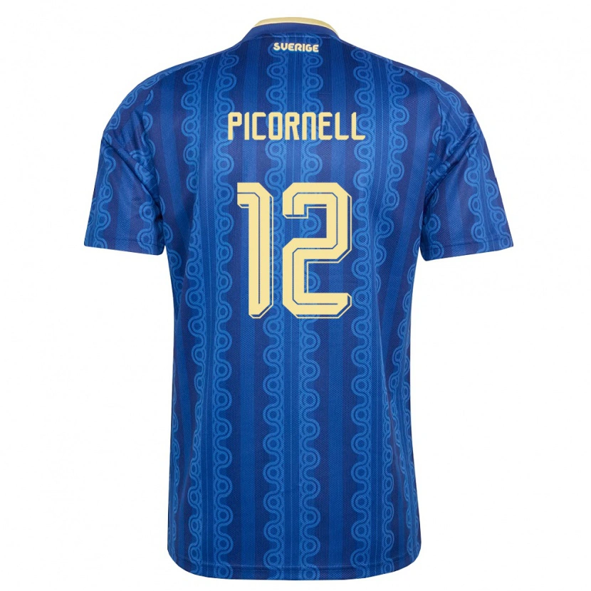 Danxen Mujer Camiseta Suecia André Picornell #12 Azul Amarillo Marino 2ª Equipación 26-28 La Camisa México