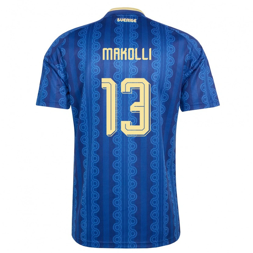 Danxen Mujer Camiseta Suecia Elison Makolli #13 Azul Amarillo Marino 2ª Equipación 26-28 La Camisa México