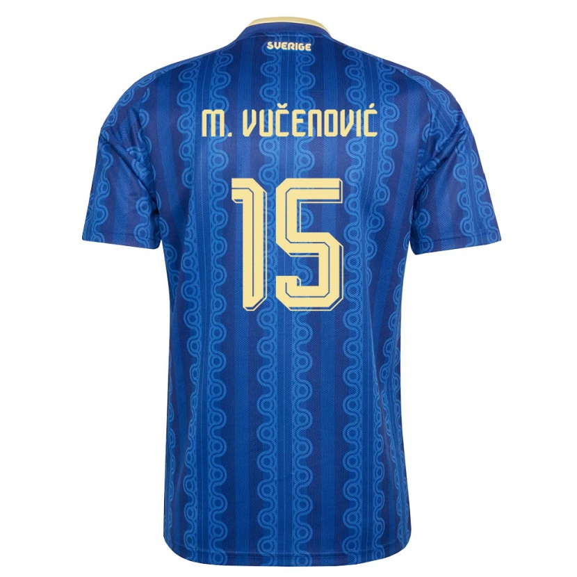 Danxen Mujer Camiseta Suecia Melvin Vučenović Persson #15 Azul Amarillo Marino 2ª Equipación 26-28 La Camisa México