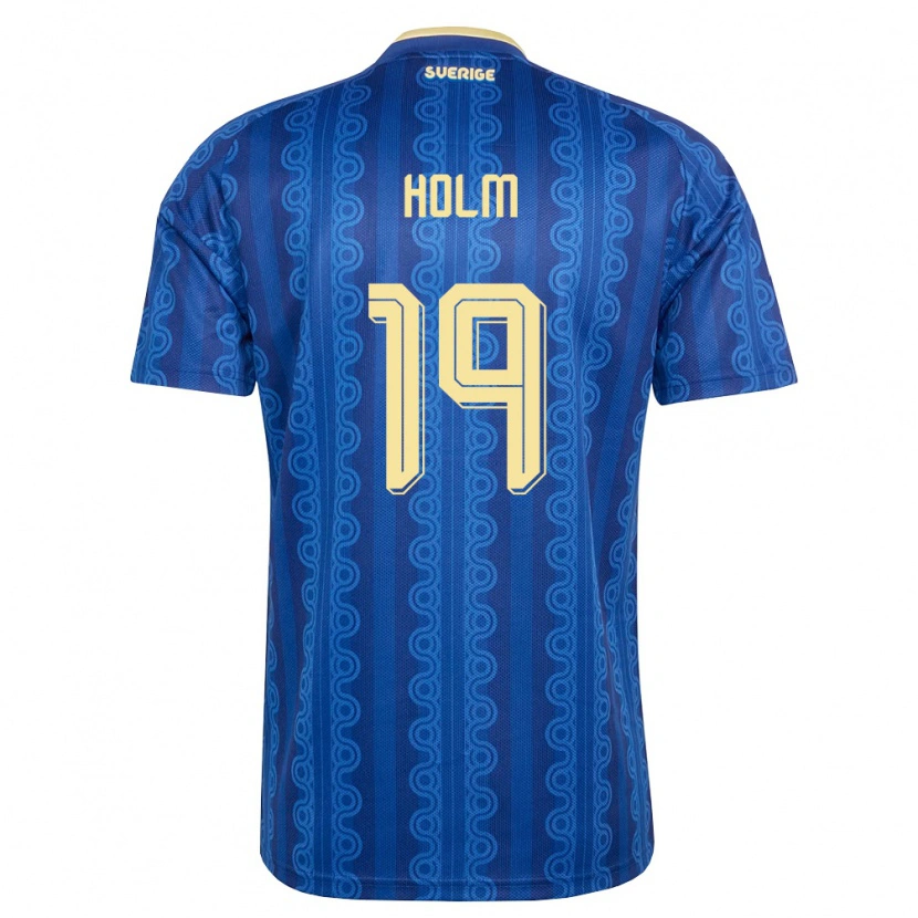 Danxen Mujer Camiseta Suecia Emil Holm #19 Azul Amarillo Marino 2ª Equipación 26-28 La Camisa México