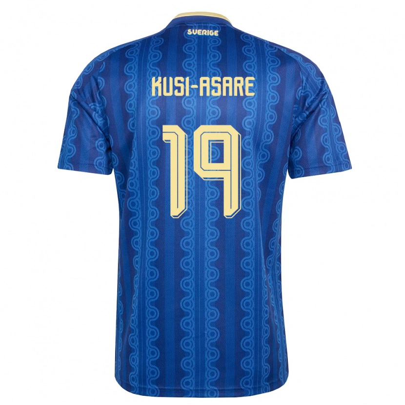 Danxen Mujer Camiseta Suecia Jonah Kusi-Asare #19 Azul Amarillo Marino 2ª Equipación 26-28 La Camisa México