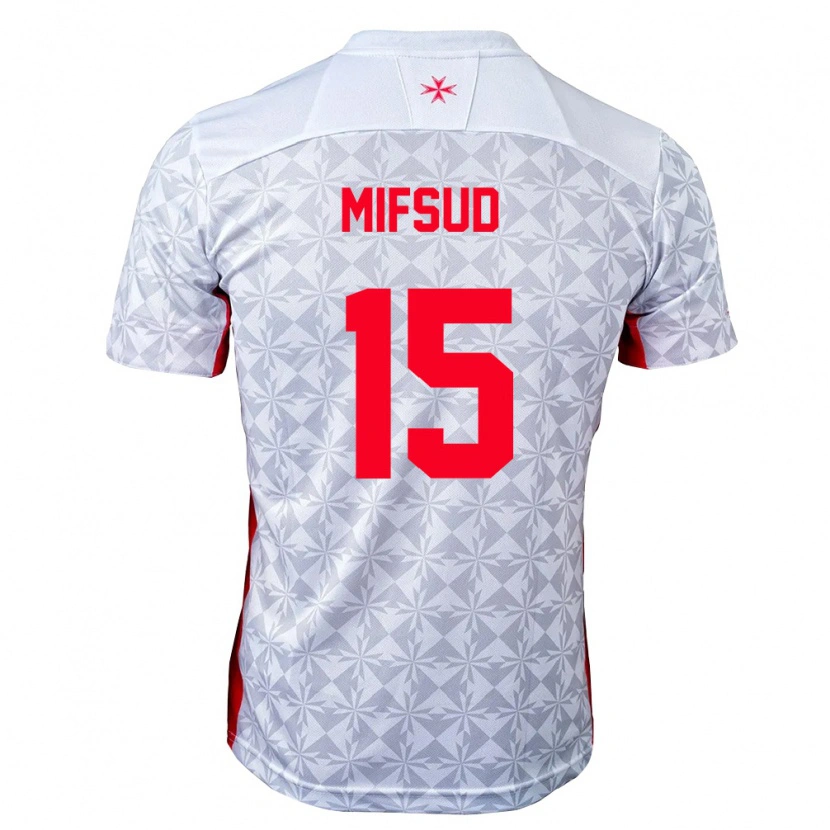 Danxen Mujer Camiseta Malta Leon Mifsud #15 Gris Blanco Rojo 2ª Equipación 26-28 La Camisa México
