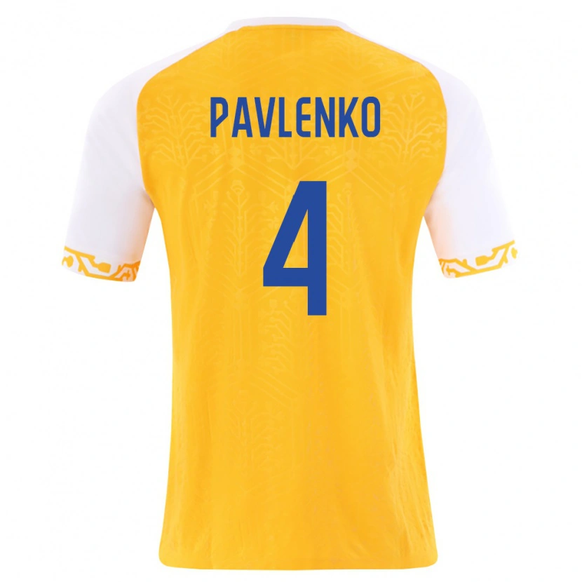 Danxen Mujer Camiseta Moldavia Daniil Pavlenko #4 Amarillo Blanco 2ª Equipación 26-28 La Camisa México