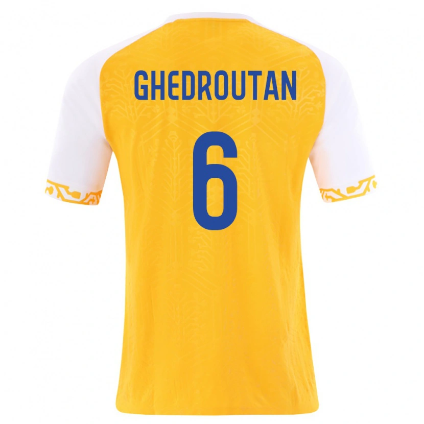 Danxen Mujer Camiseta Moldavia Cristian Ghedrouțan #6 Amarillo Blanco 2ª Equipación 26-28 La Camisa México