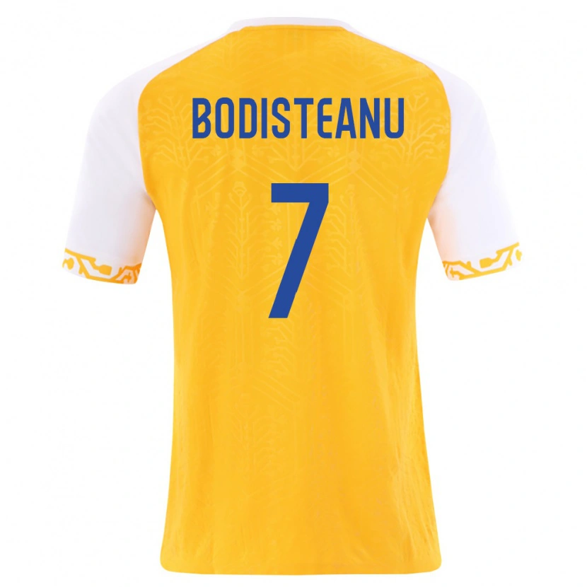 Danxen Mujer Camiseta Moldavia Ștefan Bodișteanu #7 Amarillo Blanco 2ª Equipación 26-28 La Camisa México