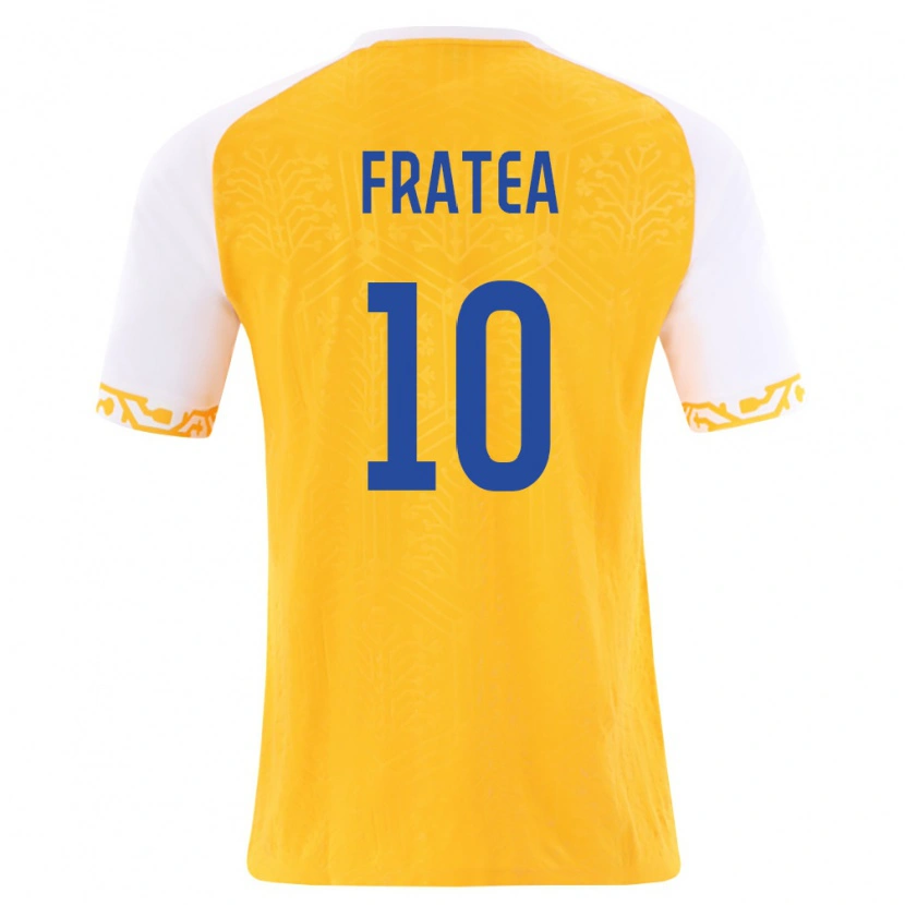 Danxen Mujer Camiseta Moldavia Vladimir Fratea #10 Amarillo Blanco 2ª Equipación 26-28 La Camisa México