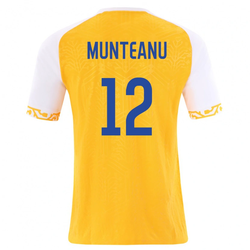 Danxen Mujer Camiseta Moldavia Adrian Munteanu #12 Amarillo Blanco 2ª Equipación 26-28 La Camisa México