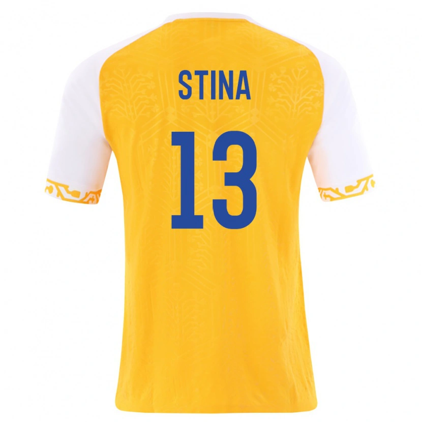 Danxen Mujer Camiseta Moldavia Victor Stina #13 Amarillo Blanco 2ª Equipación 26-28 La Camisa México