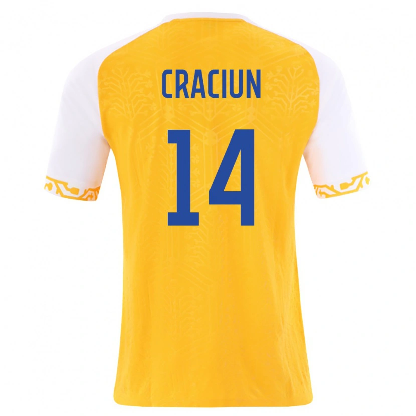 Danxen Mujer Camiseta Moldavia Artur Crăciun #14 Amarillo Blanco 2ª Equipación 26-28 La Camisa México