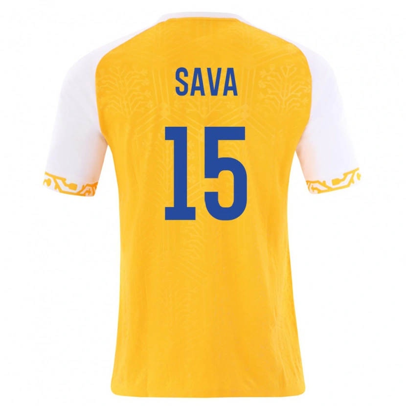Danxen Mujer Camiseta Moldavia Mihail Sava #15 Amarillo Blanco 2ª Equipación 26-28 La Camisa México