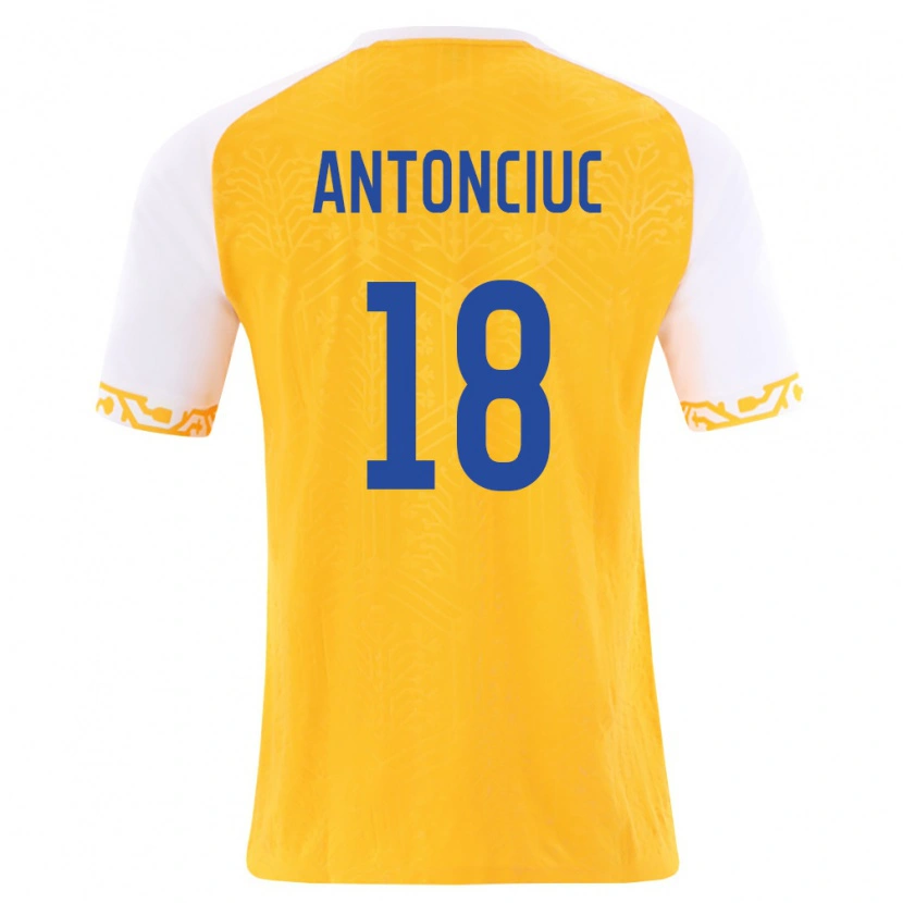 Danxen Mujer Camiseta Moldavia Cristian Antonciuc #18 Amarillo Blanco 2ª Equipación 26-28 La Camisa México