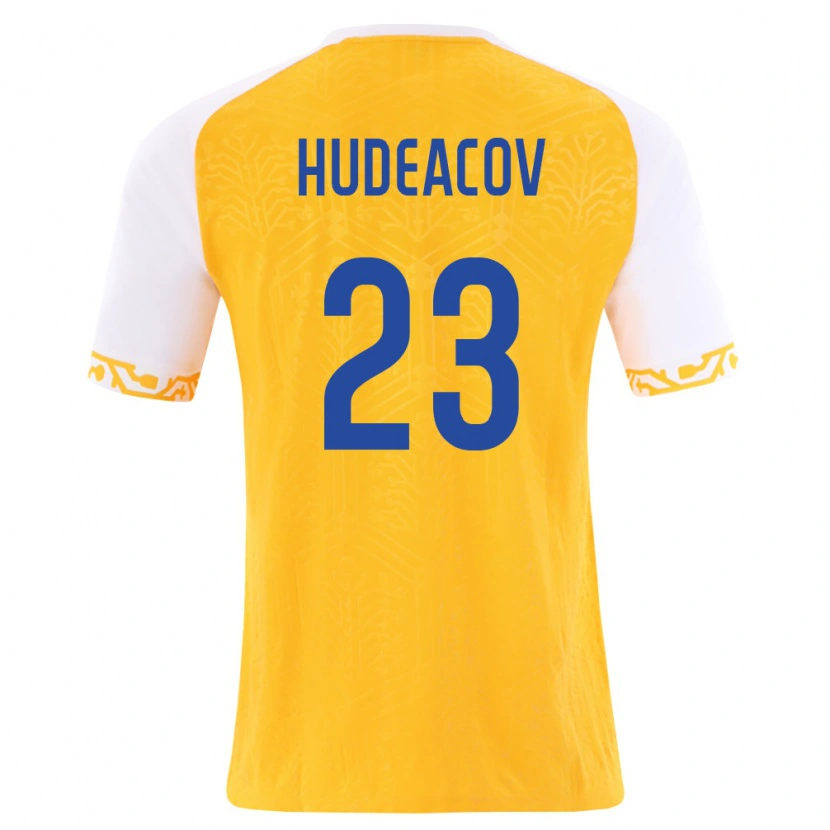 Danxen Mujer Camiseta Moldavia Andrei Hudeacov #23 Amarillo Blanco 2ª Equipación 26-28 La Camisa México