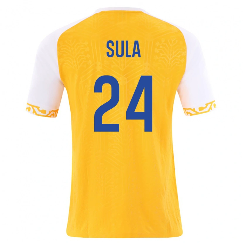 Danxen Mujer Camiseta Moldavia Paolo Sula #24 Amarillo Blanco 2ª Equipación 26-28 La Camisa México