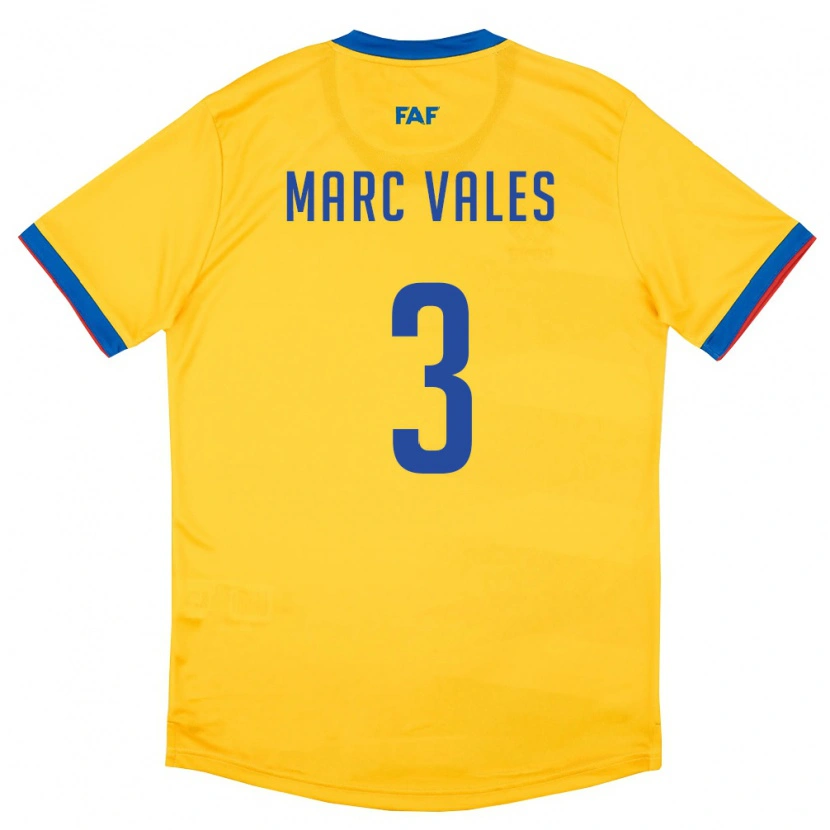 Danxen Mujer Camiseta Andorra Marc Vales #3 Amarillo Azul Rojo 2ª Equipación 26-28 La Camisa México
