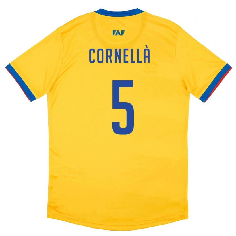 Danxen Mujer Camiseta Andorra Alex Cornellà #5 Amarillo Azul Rojo 2ª Equipación 26-28 La Camisa México