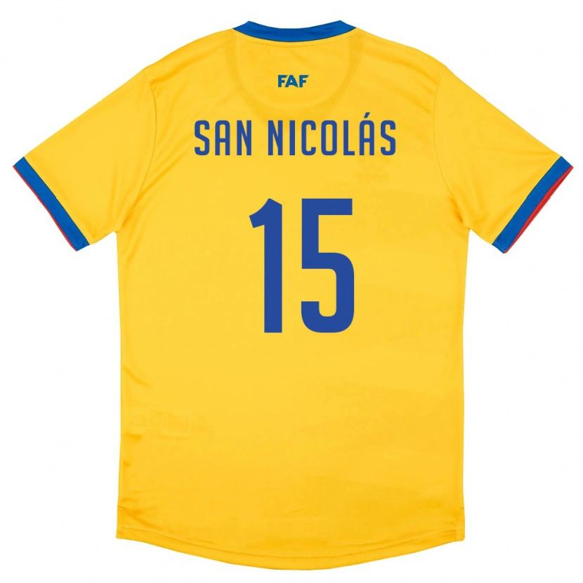Danxen Mujer Camiseta Andorra Moisés San Nicolás #15 Amarillo Azul Rojo 2ª Equipación 26-28 La Camisa México