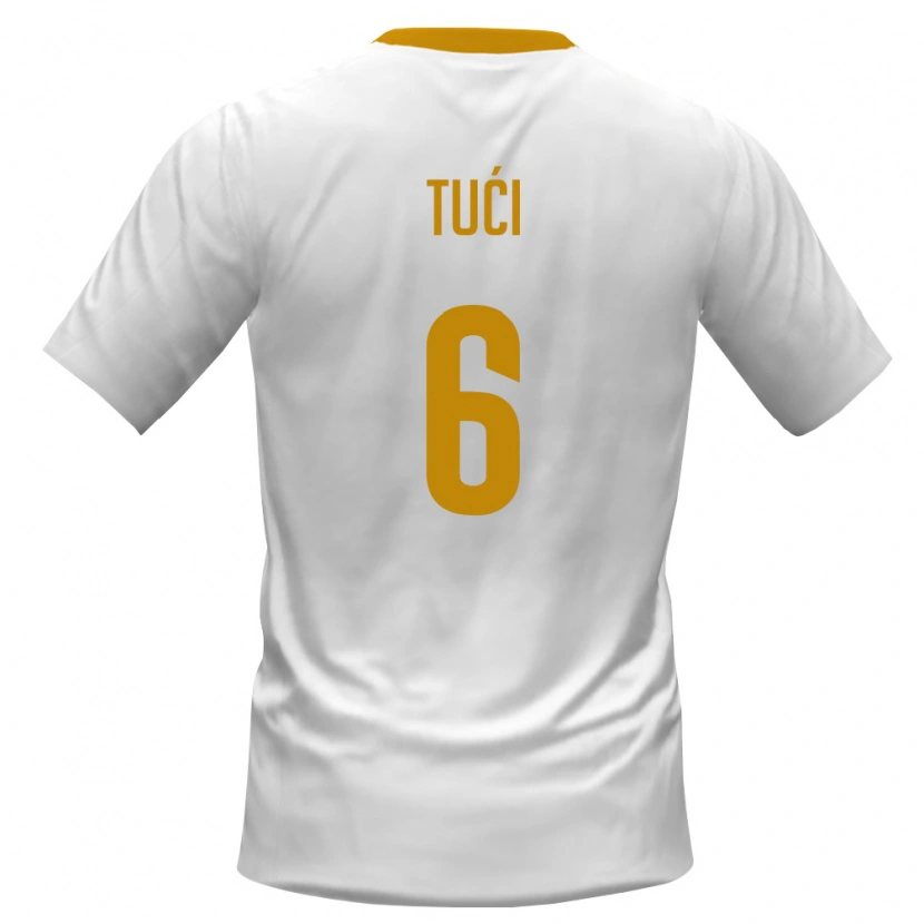 Danxen Mujer Camiseta Montenegro Marko Tuci #6 Blanco Rojo Amarillo 2ª Equipación 26-28 La Camisa México