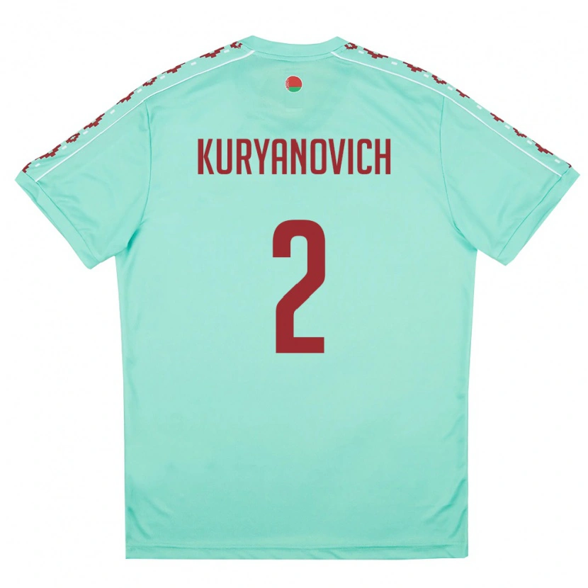 Danxen Mujer Camiseta Bielorrusia Makar Kuryanovich #2 Verde Claro Borgoña 2ª Equipación 26-28 La Camisa México