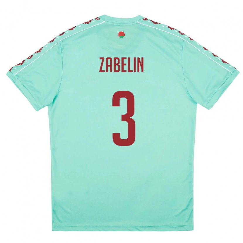 Danxen Mujer Camiseta Bielorrusia Pavel Zabelin #3 Verde Claro Borgoña 2ª Equipación 26-28 La Camisa México