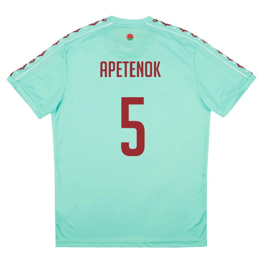 Danxen Mujer Camiseta Bielorrusia Pavel Apetenok #5 Verde Claro Borgoña 2ª Equipación 26-28 La Camisa México