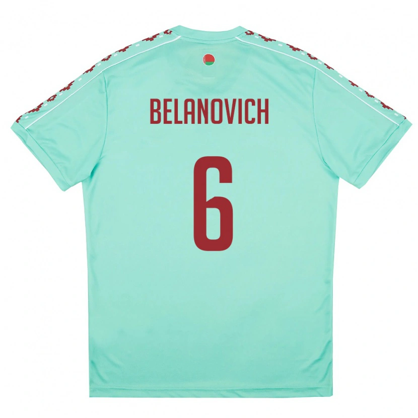 Danxen Mujer Camiseta Bielorrusia Yaroslav Belanovich #6 Verde Claro Borgoña 2ª Equipación 26-28 La Camisa México
