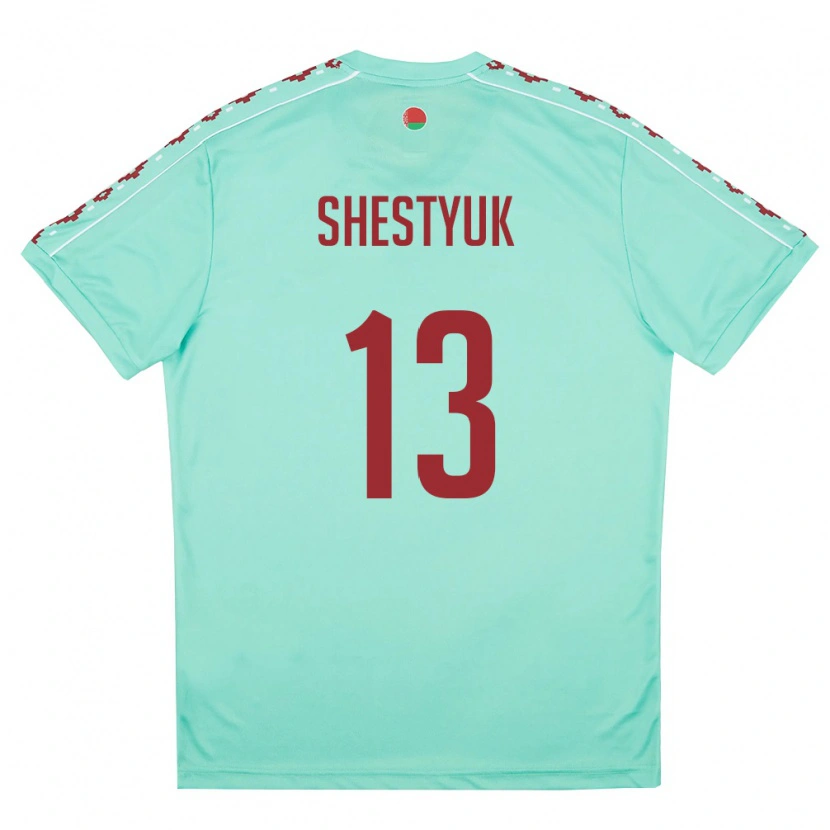 Danxen Mujer Camiseta Bielorrusia Aleksandr Shestyuk #13 Verde Claro Borgoña 2ª Equipación 26-28 La Camisa México