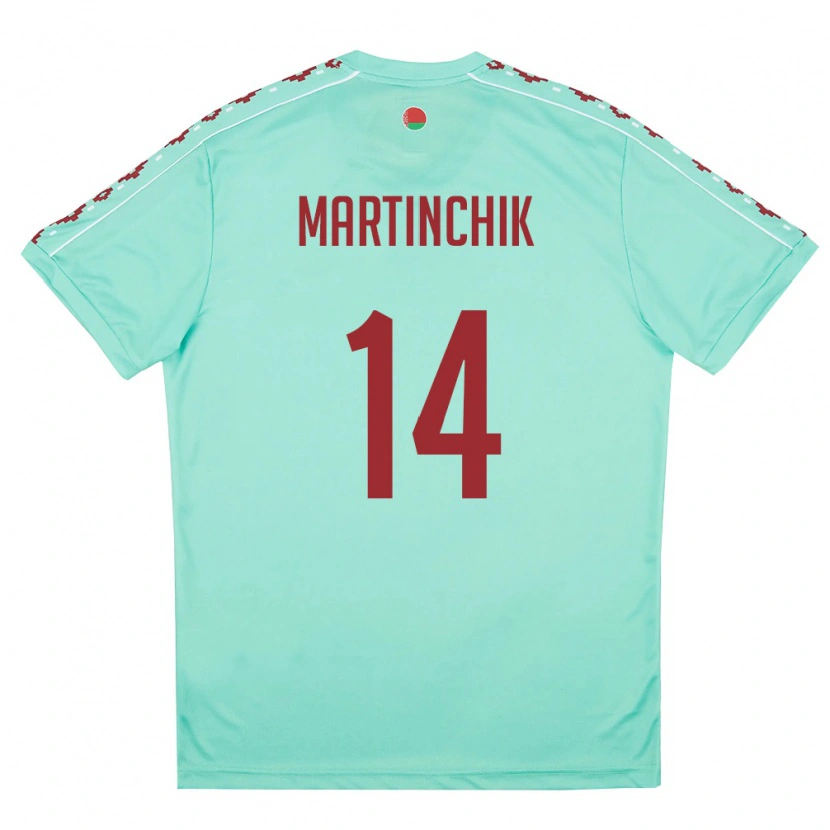 Danxen Mujer Camiseta Bielorrusia Kirill Martinchik #14 Verde Claro Borgoña 2ª Equipación 26-28 La Camisa México