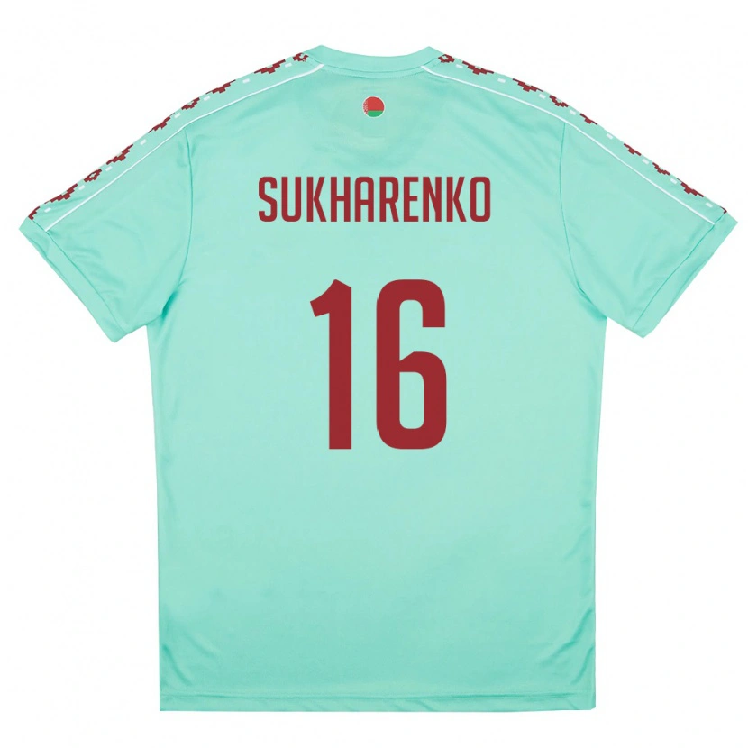 Danxen Mujer Camiseta Bielorrusia Matvey Sukharenko #16 Verde Claro Borgoña 2ª Equipación 26-28 La Camisa México