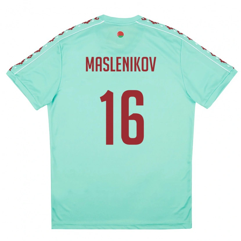 Danxen Mujer Camiseta Bielorrusia Makar Maslenikov #16 Verde Claro Borgoña 2ª Equipación 26-28 La Camisa México