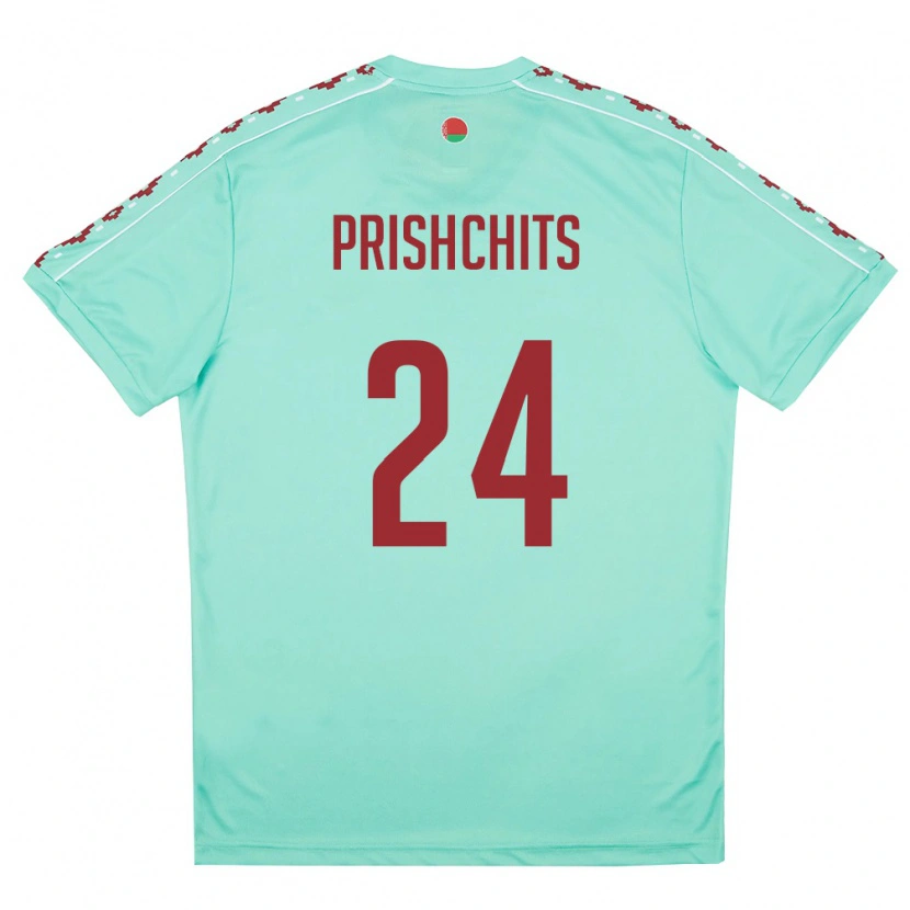 Danxen Mujer Camiseta Bielorrusia Daniil Prishchits #24 Verde Claro Borgoña 2ª Equipación 26-28 La Camisa México