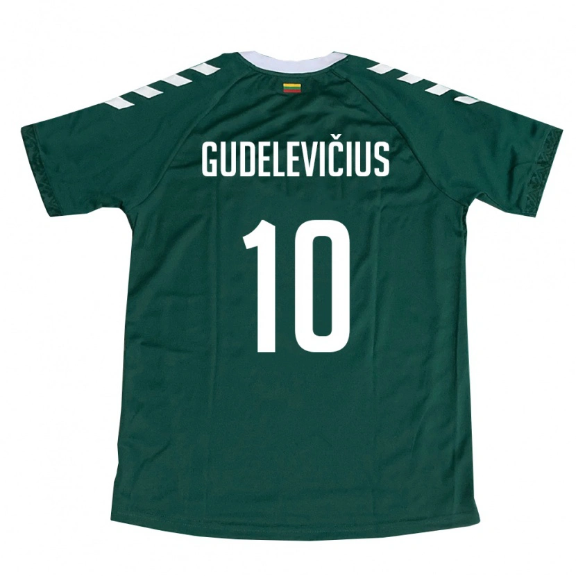 Danxen Mujer Camiseta Lituania Ernestas Gudelevičius #10 Verde Oscuro Blanco 2ª Equipación 26-28 La Camisa México