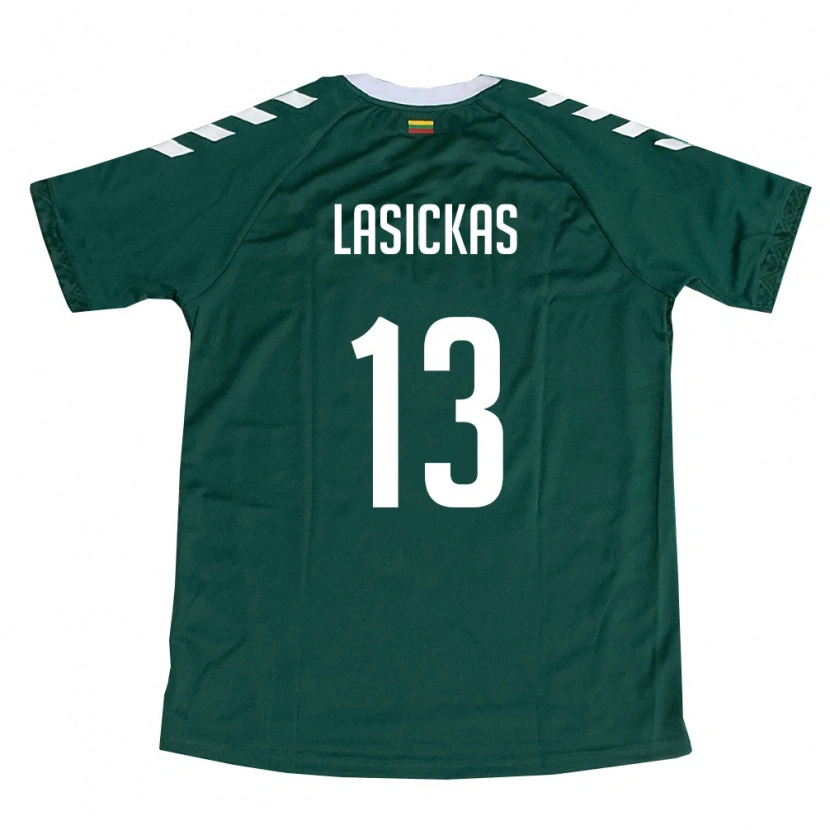 Danxen Mujer Camiseta Lituania Justas Lasickas #13 Verde Oscuro Blanco 2ª Equipación 26-28 La Camisa México