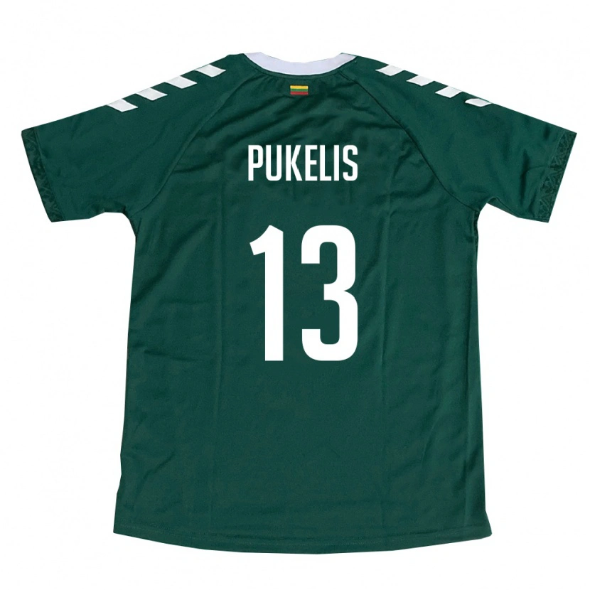 Danxen Mujer Camiseta Lituania Oskar Pukelis #13 Verde Oscuro Blanco 2ª Equipación 26-28 La Camisa México