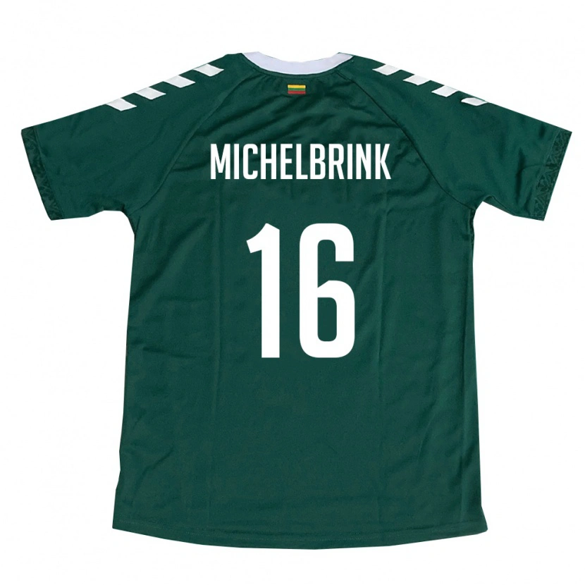 Danxen Mujer Camiseta Lituania Lukas Michelbrink #16 Verde Oscuro Blanco 2ª Equipación 26-28 La Camisa México