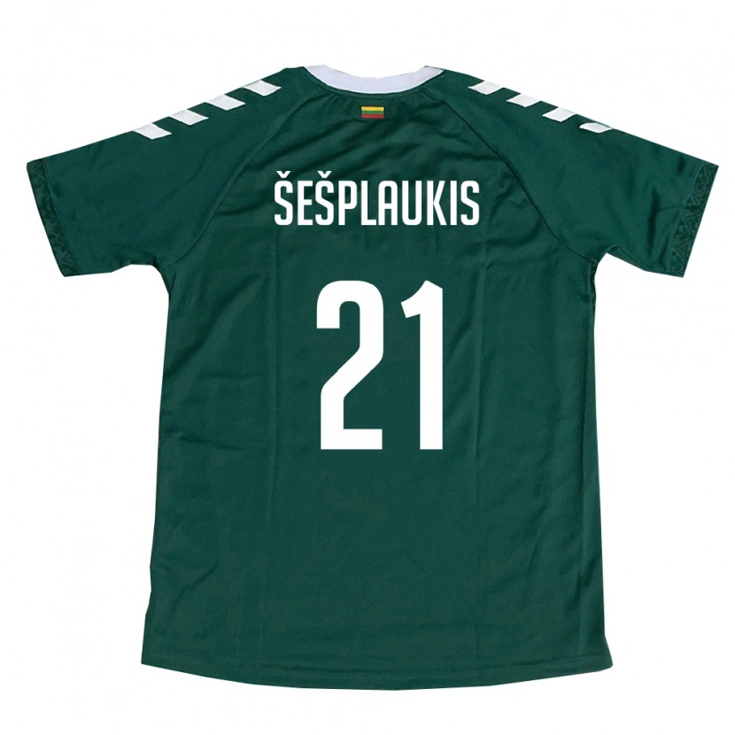 Danxen Mujer Camiseta Lituania Deividas Šešplaukis #21 Verde Oscuro Blanco 2ª Equipación 26-28 La Camisa México